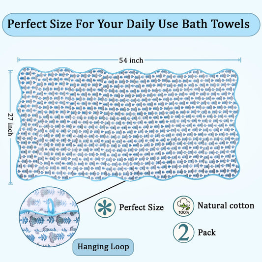Hand Block Print Cotton Kitchen Towel - Aquamarine Blue