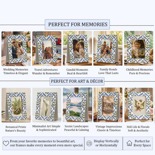 Hand Block Print Cotton Picture Frame - Light Steel Blue