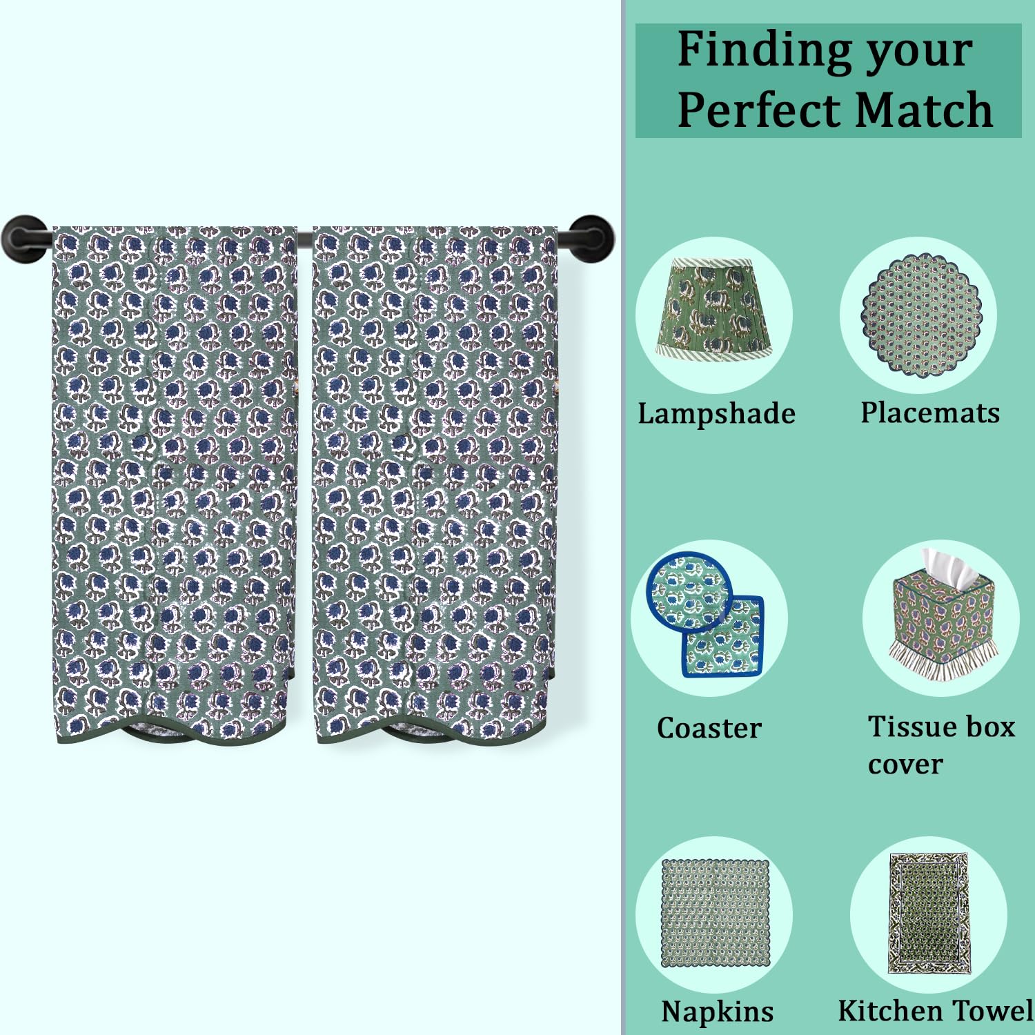 Hand Block Print Cotton Kitchen Towel - Basil Green