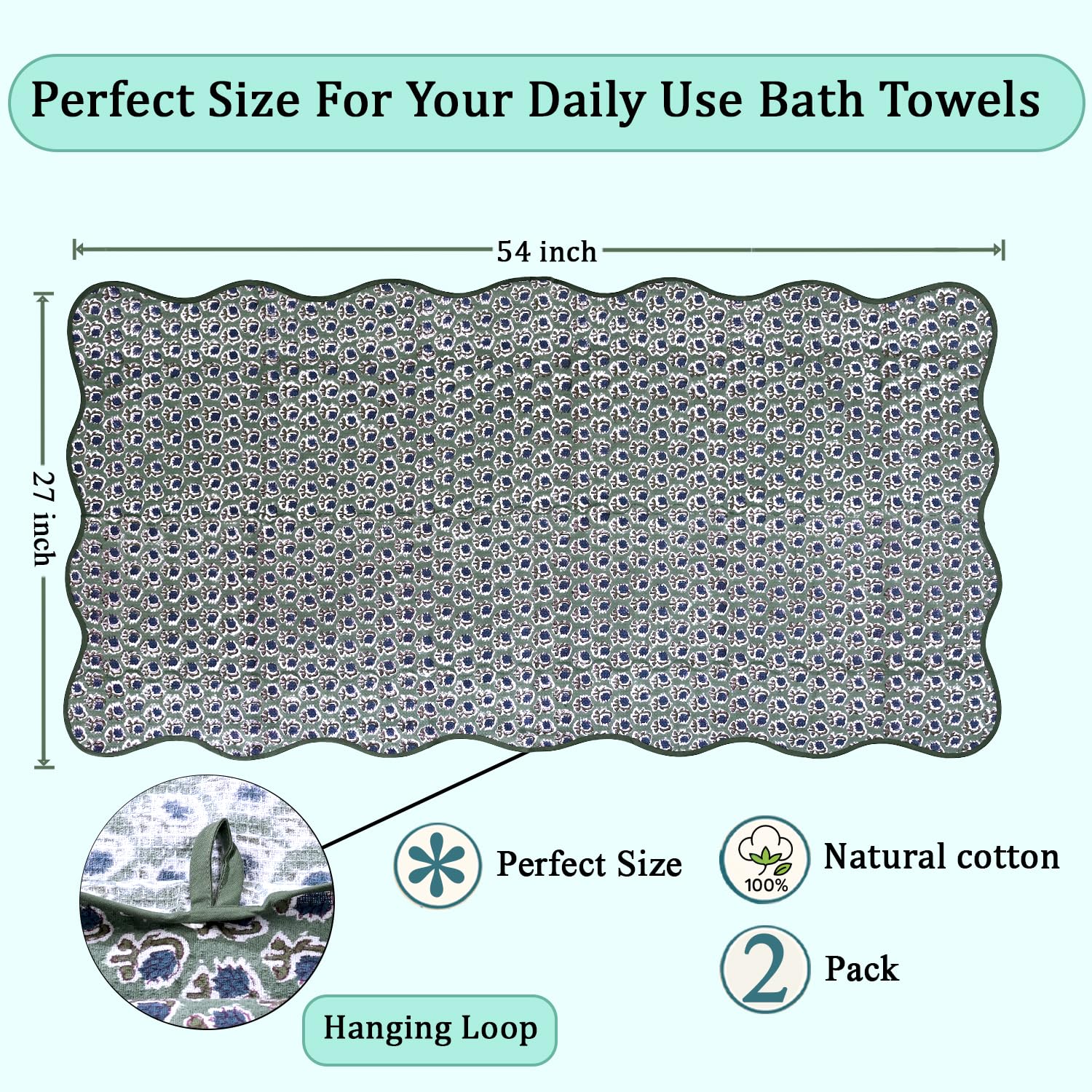 Hand Block Print Cotton Kitchen Towel - Basil Green