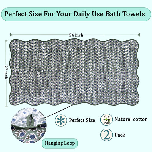 Hand Block Print Cotton Kitchen Towel - Basil Green