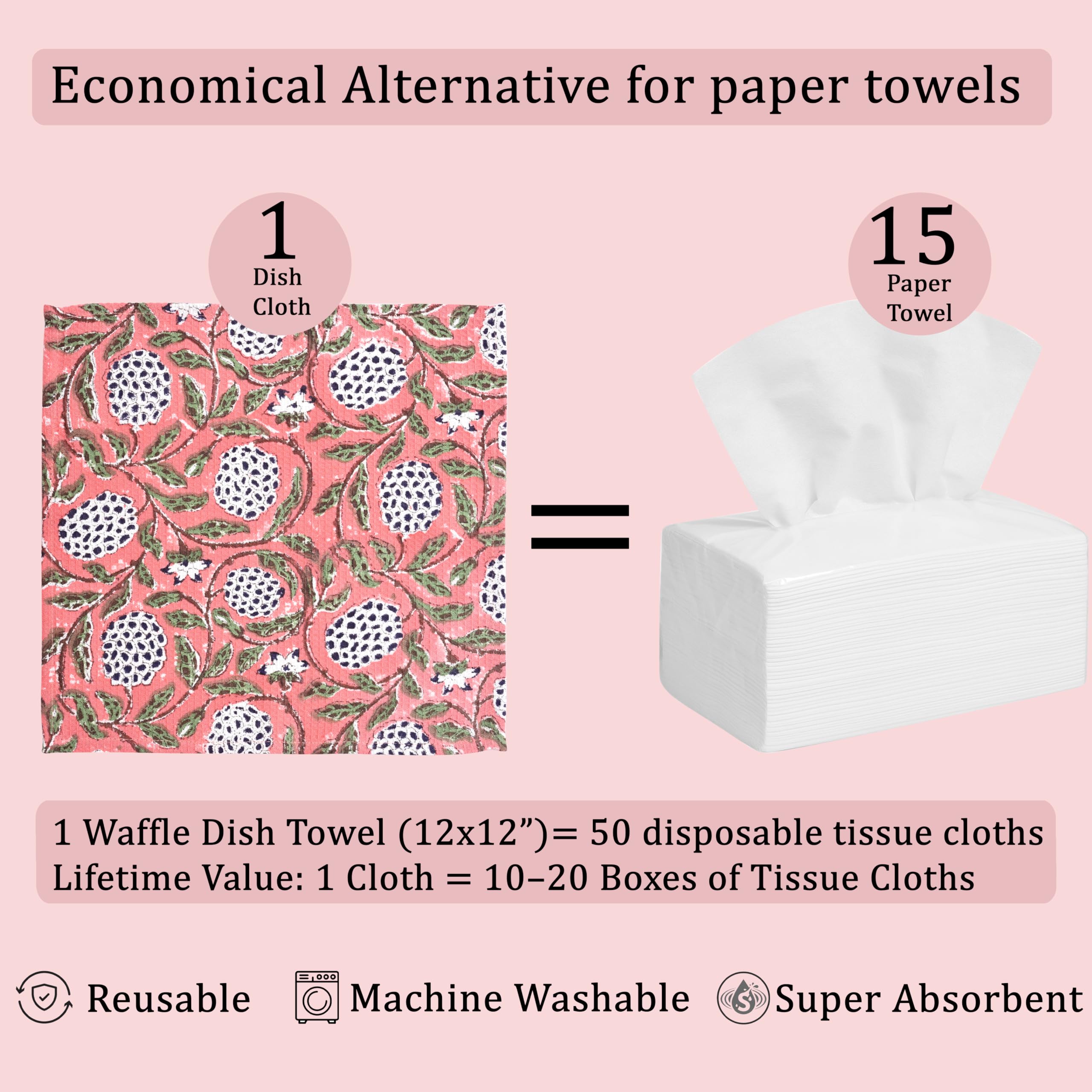 Hand Block Print Cotton Kitchen Towel - Dark Salmon Pink