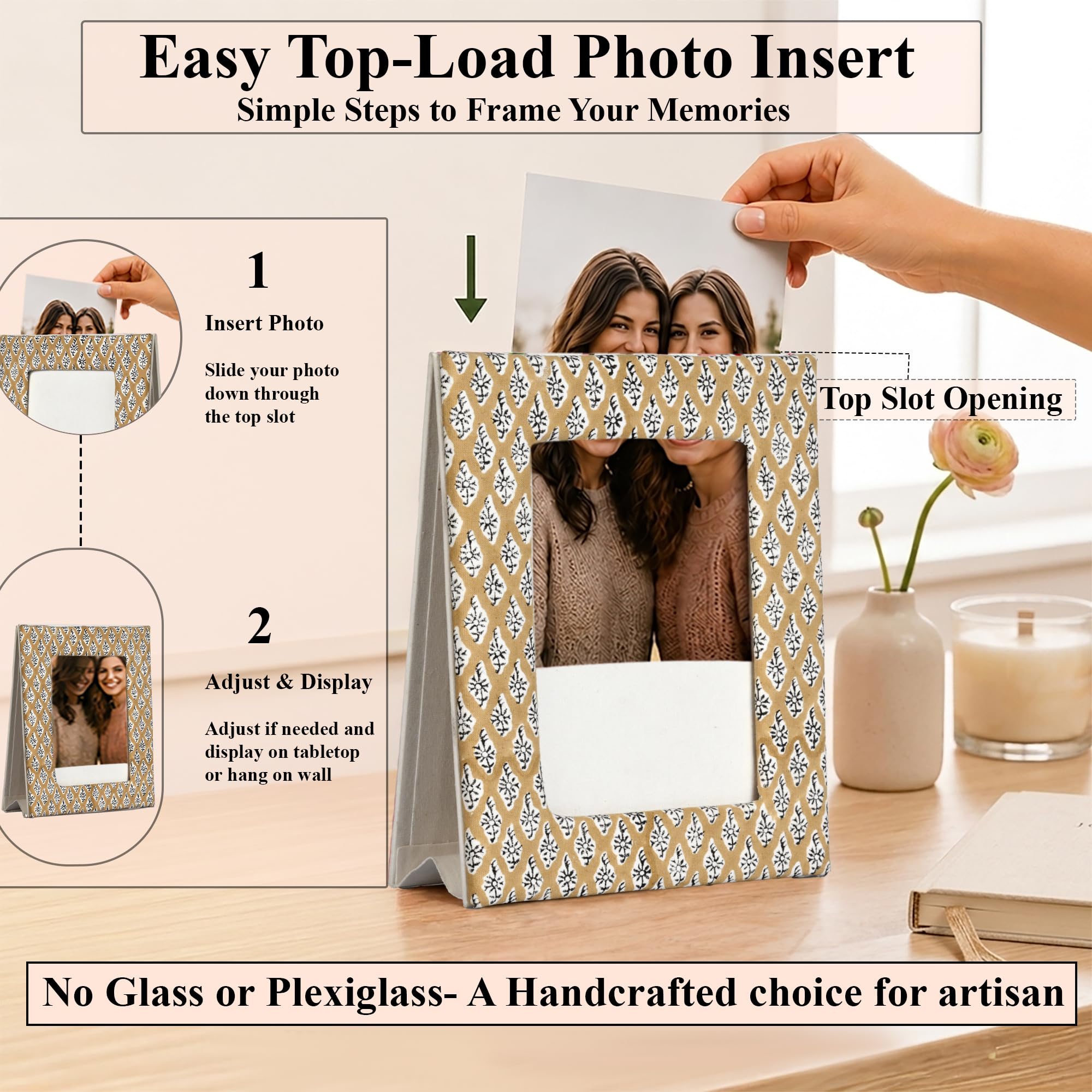 Hand Block Print Cotton Picture Frame - Fullers Earth Powder