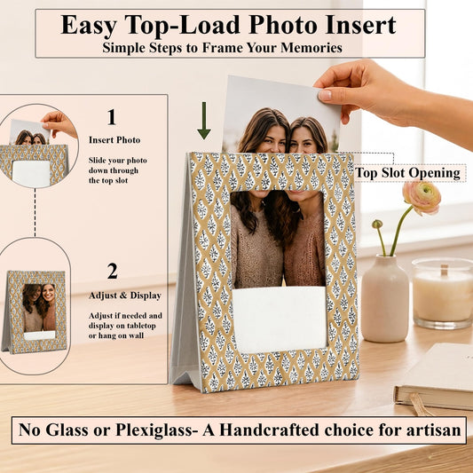 Hand Block Print Cotton Picture Frame - Fullers Earth Powder