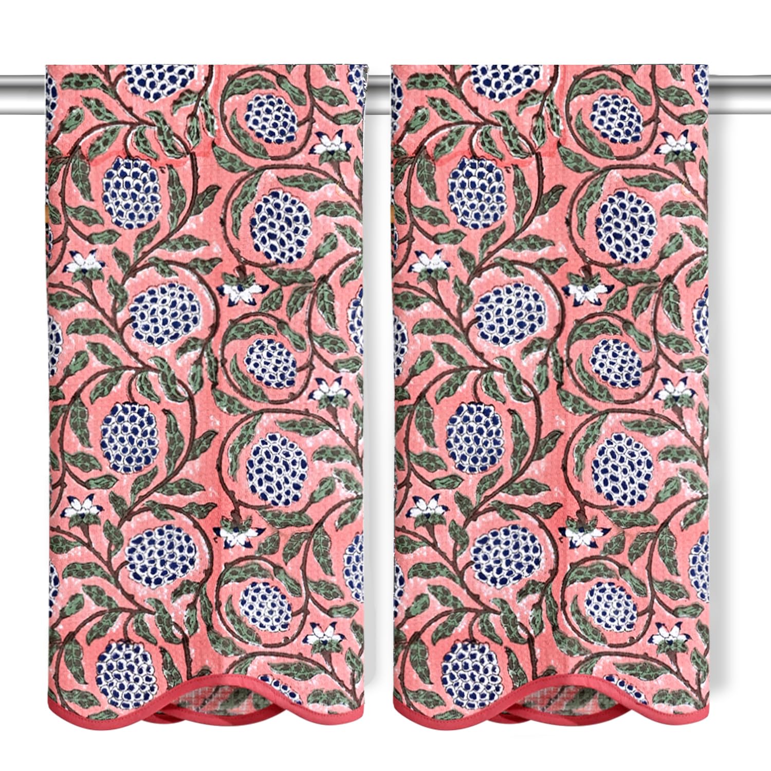 Hand Block Print Cotton Kitchen Towel - Dark Salmon