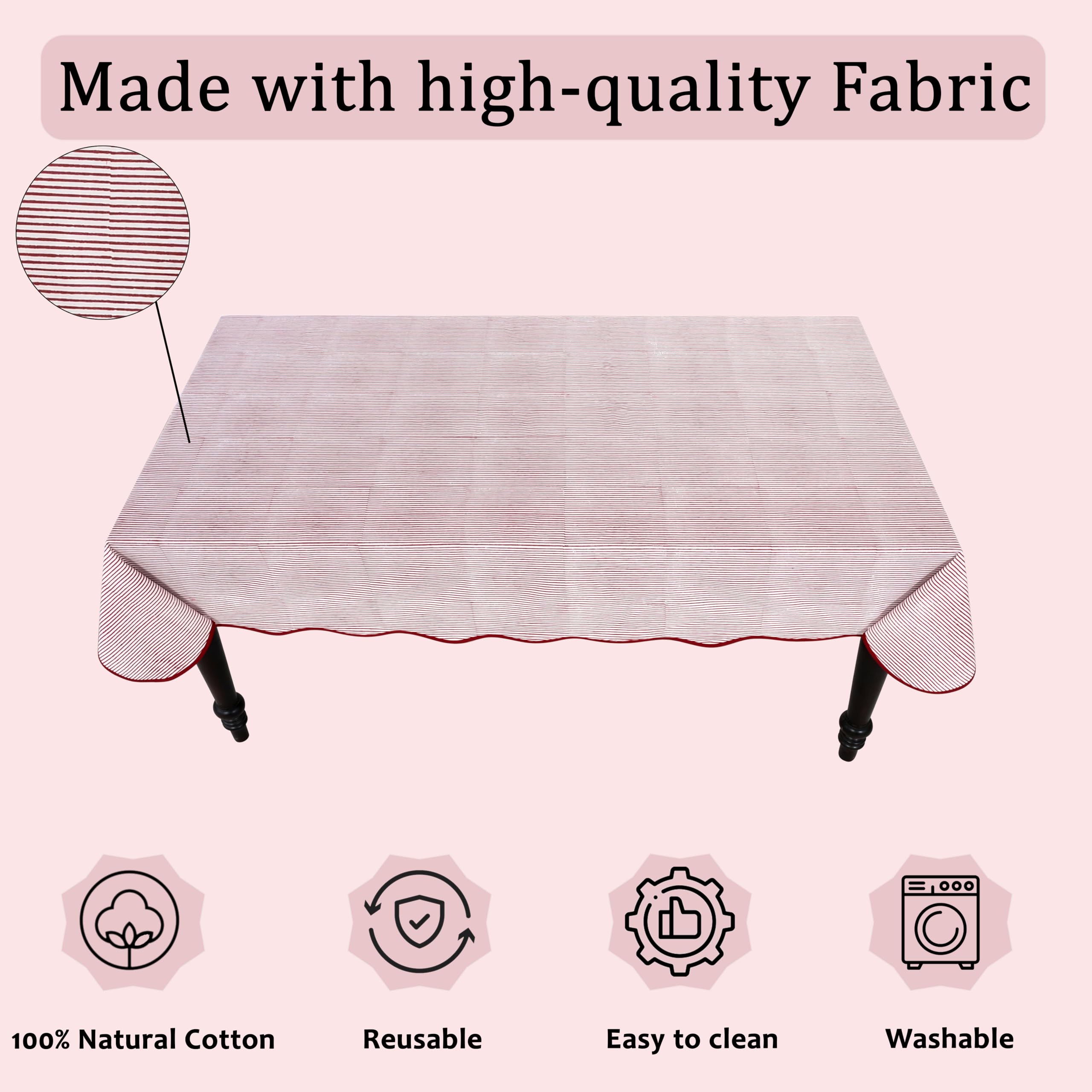 Hand Block Print Cotton Tablecloth - Ruby Red Stripe