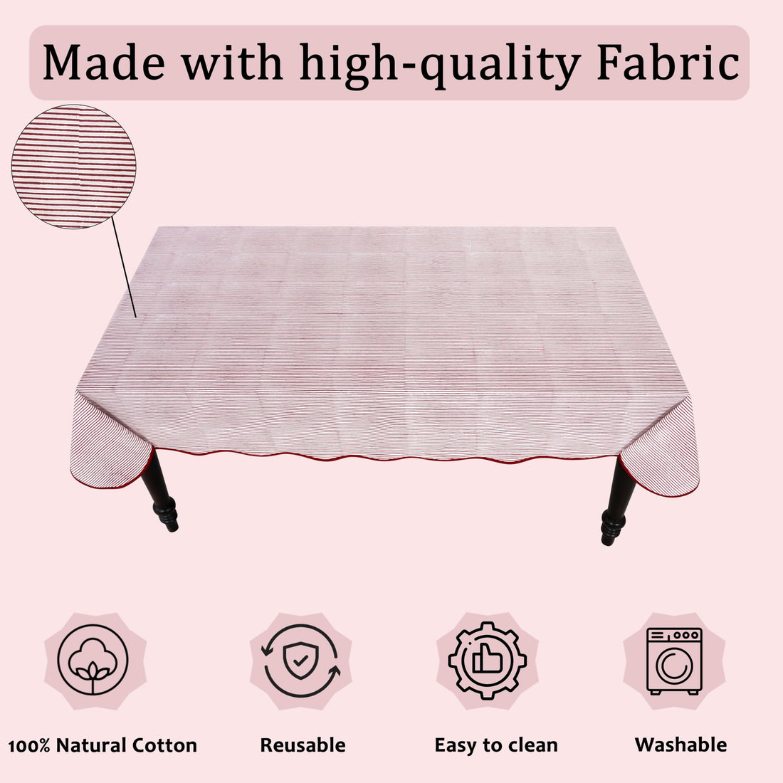 Hand Block Print Cotton Tablecloth - Ruby Red Stripe