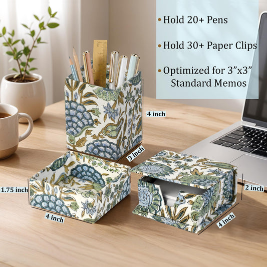 Hand Block Print Cotton Desk Organizer - Asparagus Green