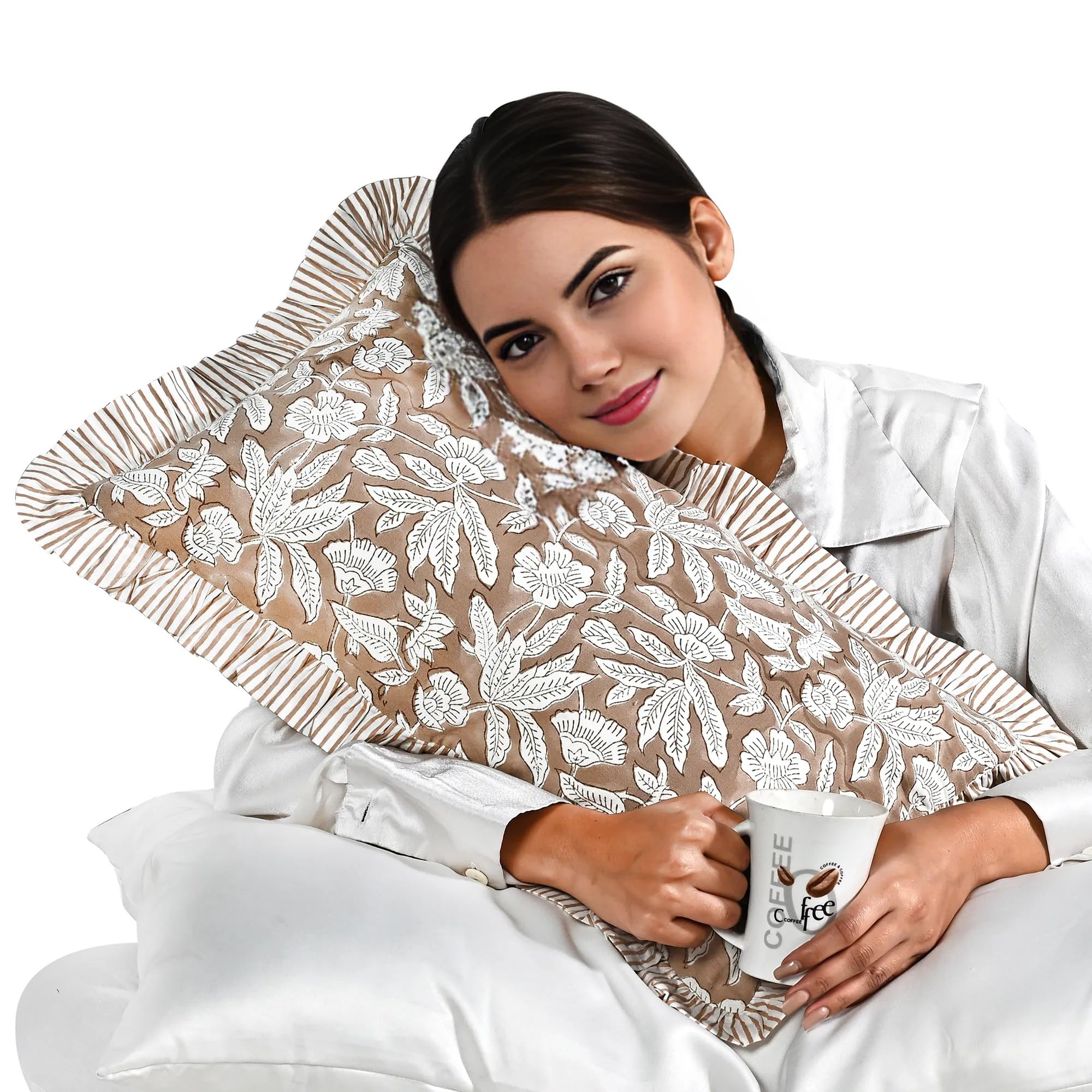 Hand Block Print Cotton Throw Pillow Cover - Oak Brown