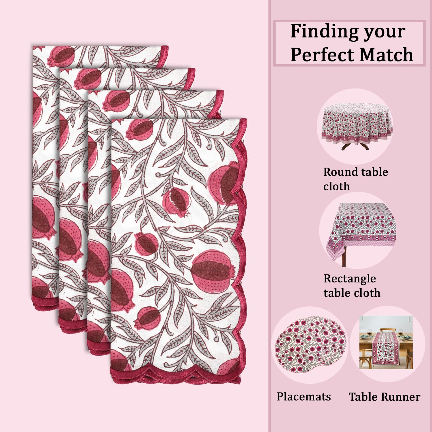 Hand Block Print Cotton Cloth Napkin - Sangria Red