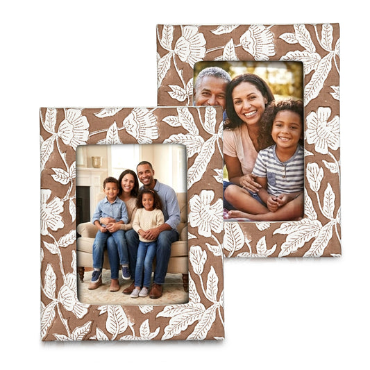 Hand Block Print Cotton Picture Frame - Oak Brown