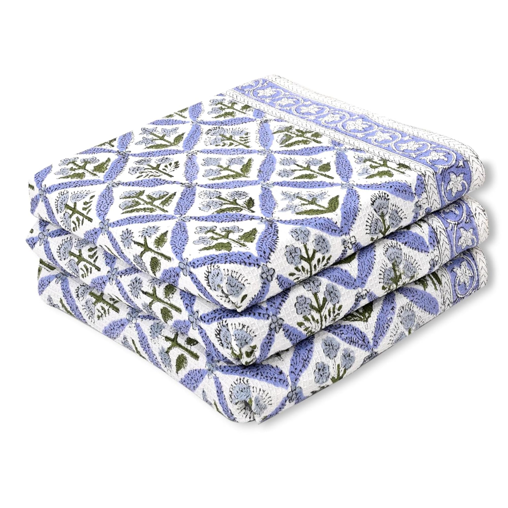 Ridhi light steel blue hand block print cotton kitchen towels