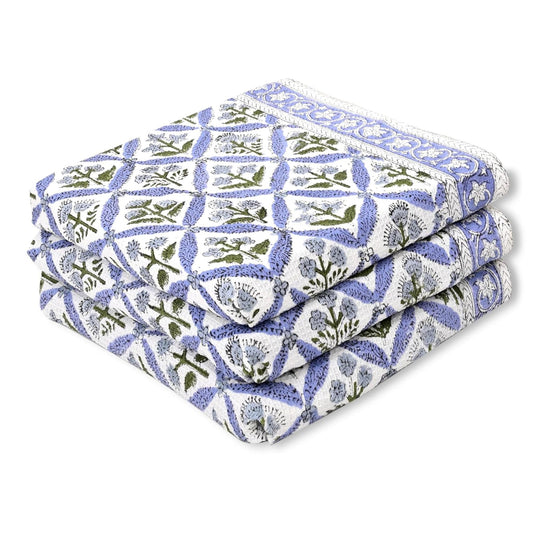 Ridhi light steel blue hand block print cotton kitchen towels