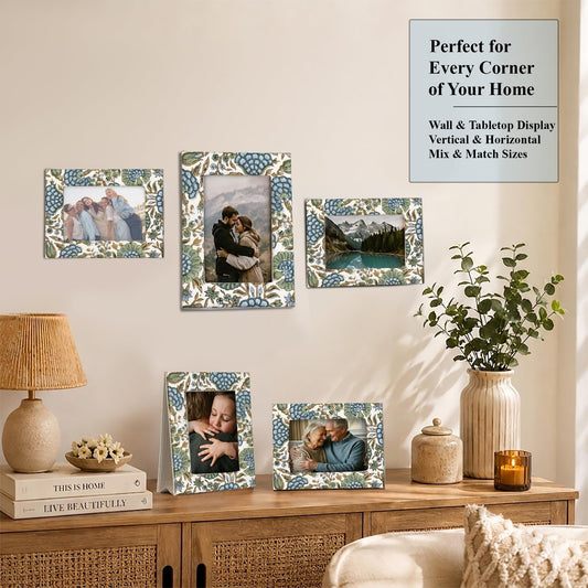 Hand Block Print Cotton Picture Frame - Asparagus Green