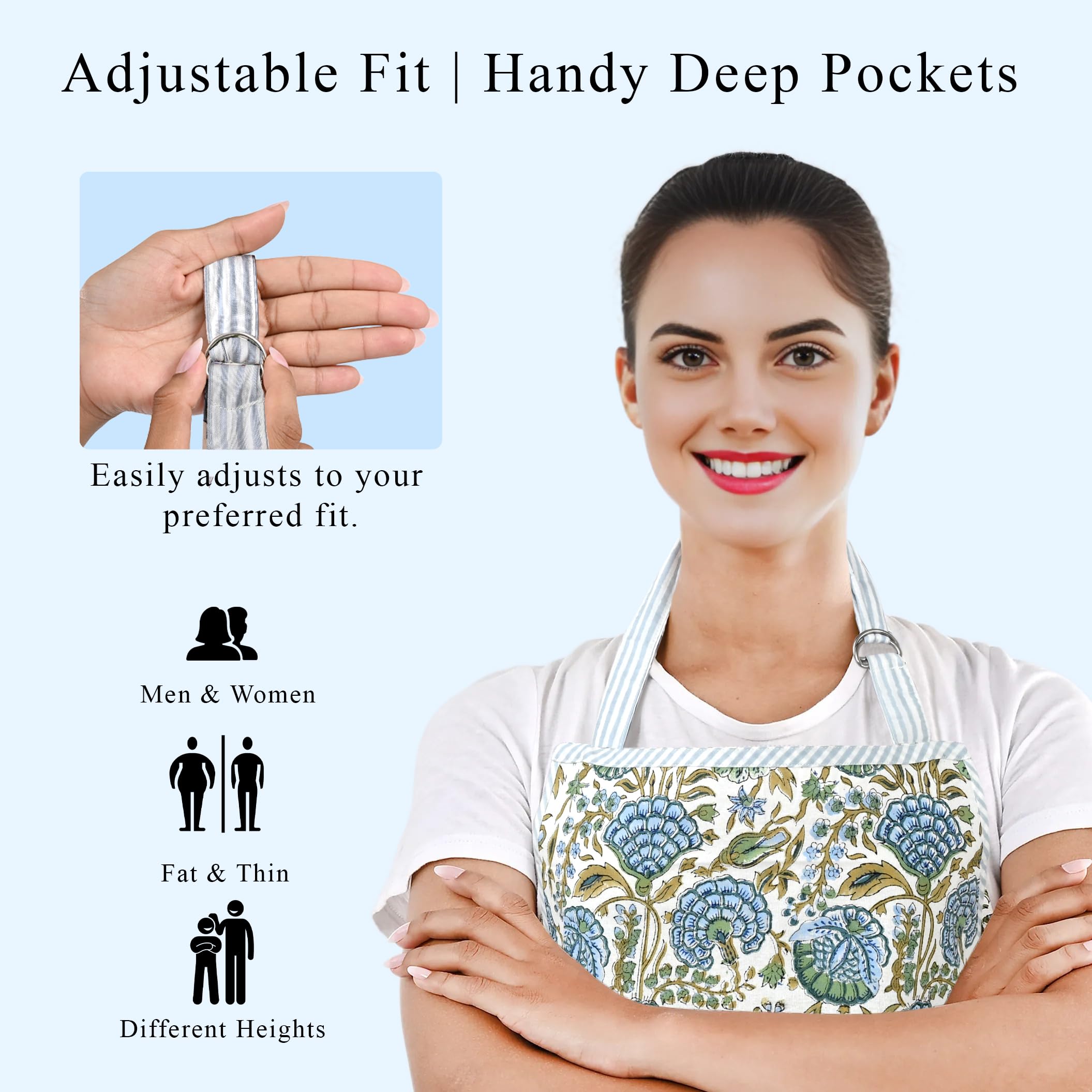 Hand Block Print Cotton Kitchen Apron - Asparagus Green