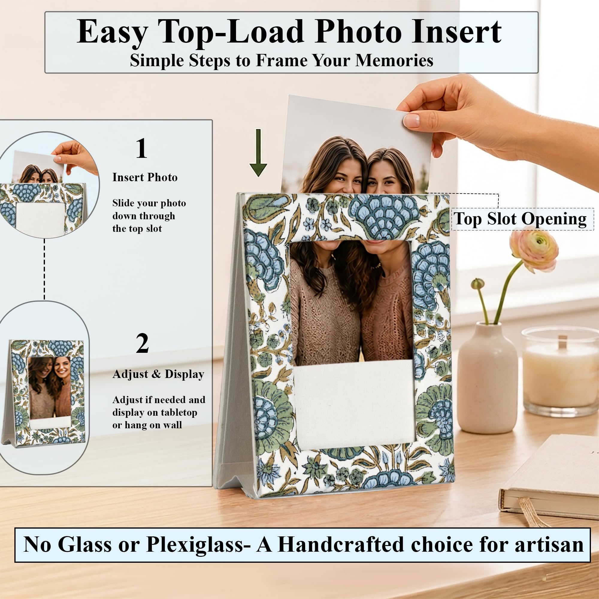 Hand Block Print Cotton Picture Frame - Asparagus Green