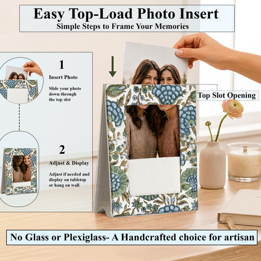 Hand Block Print Cotton Picture Frame - Asparagus Green