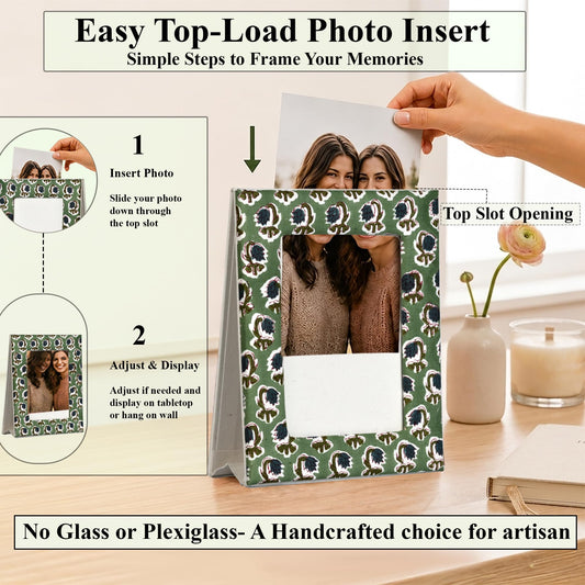 Hand Block Print Cotton Picture Frame - Basil Green
