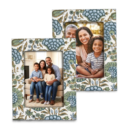 Hand Block Print Cotton Picture Frame - Asparagus Green