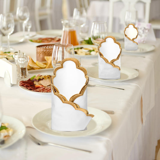 Hand Block Print Cotton Cloth Napkin - White with Champagne Gold Edge