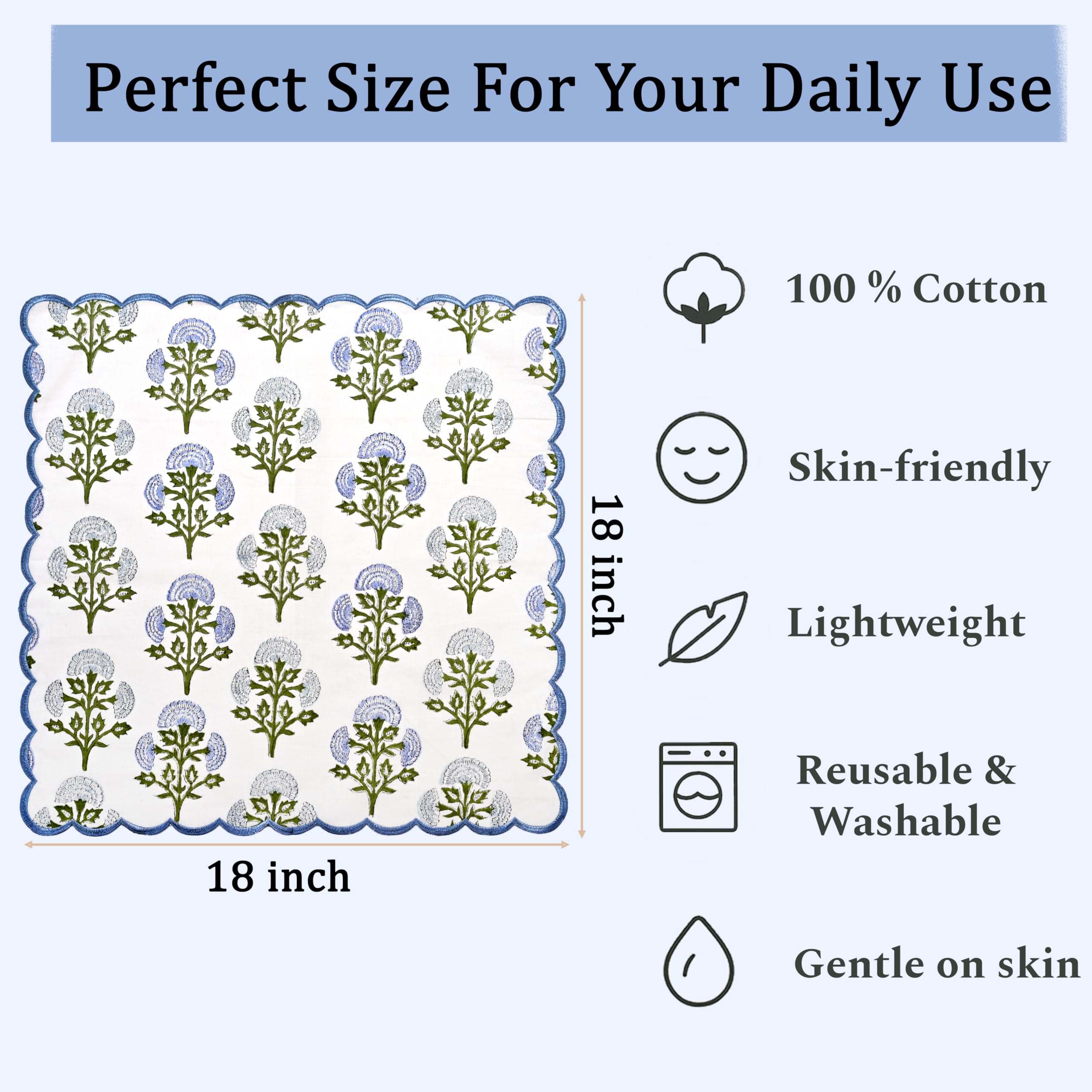 Hand Block Print Cotton Cloth Napkin - Mughal Buta Blue