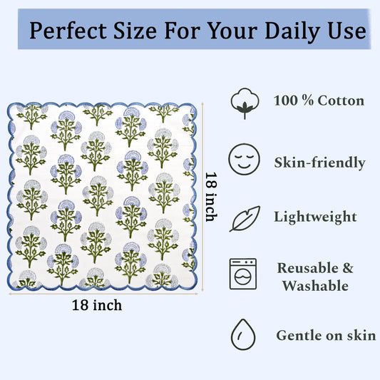 Hand Block Print Cotton Cloth Napkin - Mughal Buta Blue