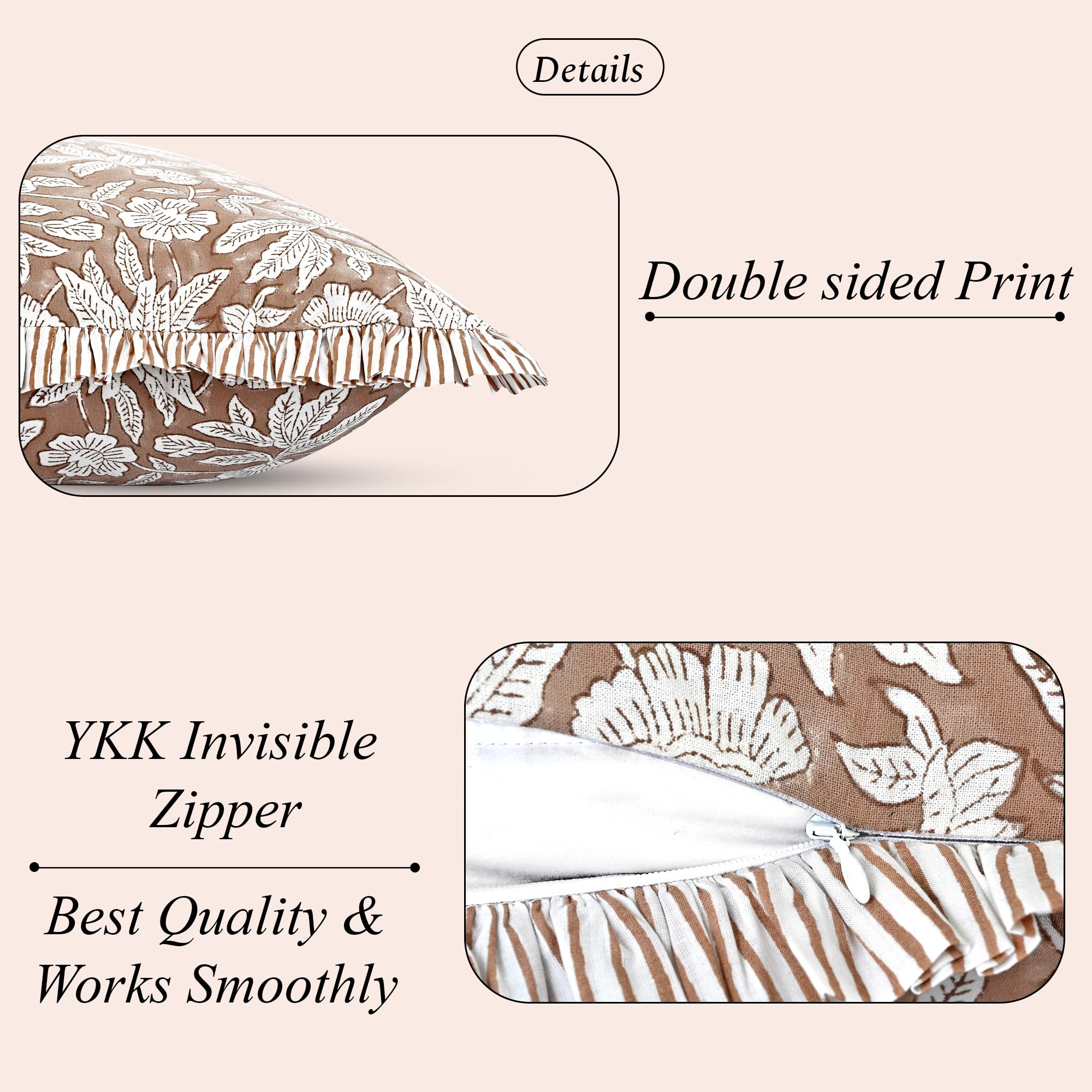 Hand Block Print Cotton Throw Pillow Cover - Oak Brown