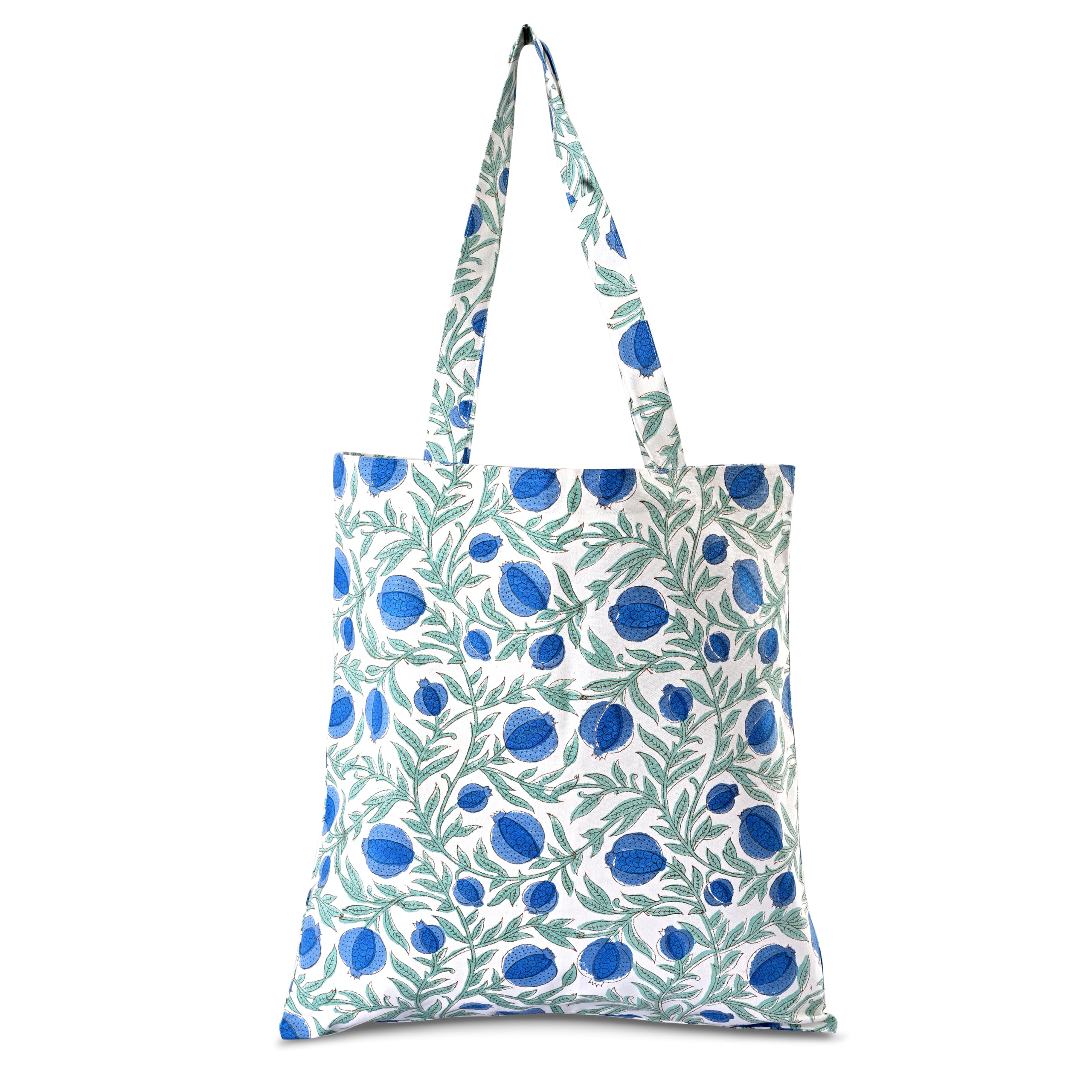 Hand Block Print Cotton Tote Bag - Queen Blue