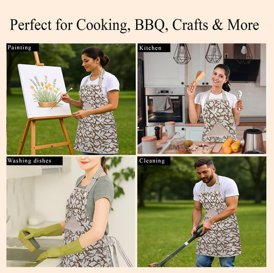 Hand Block Print Cotton Kitchen Apron - Ook Brown