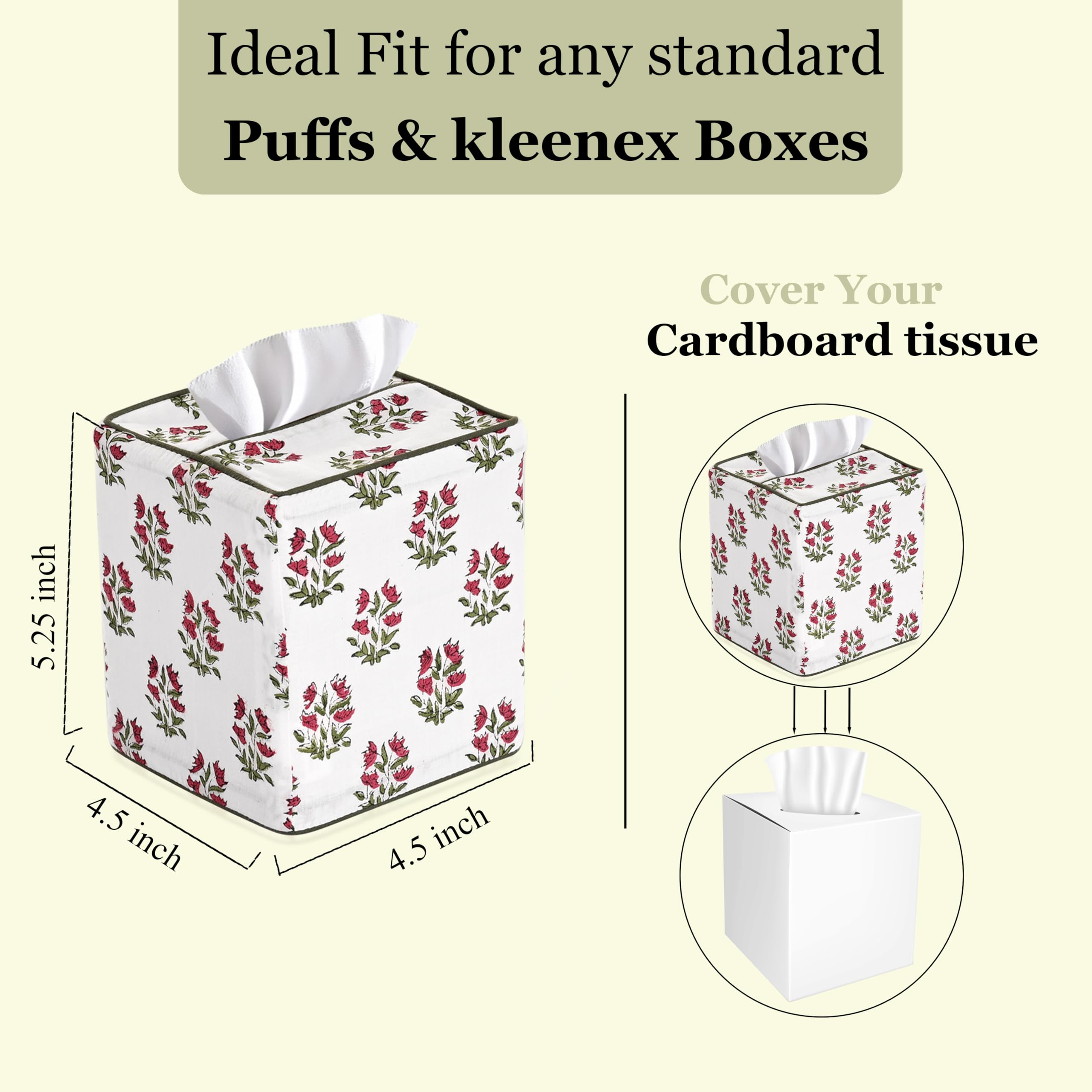 Hand Block Print Cotton Tissue Box Cover - Marmalade Red