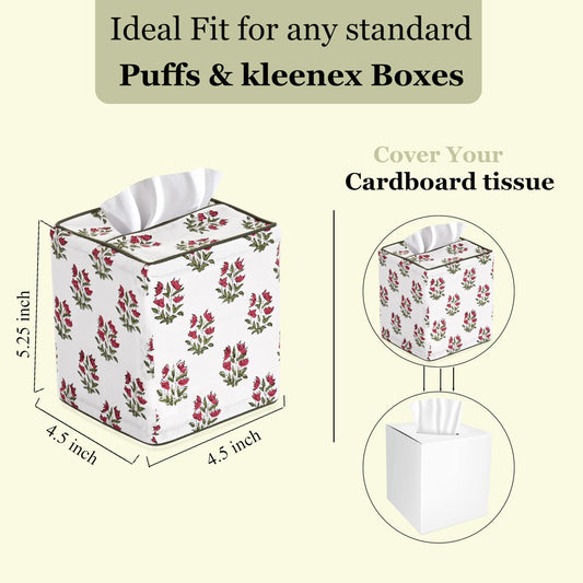 Hand Block Print Cotton Tissue Box Cover - Marmalade Red