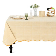 Block Print Cotton Scallop Tablecloth - Saffron Yellow Stripe