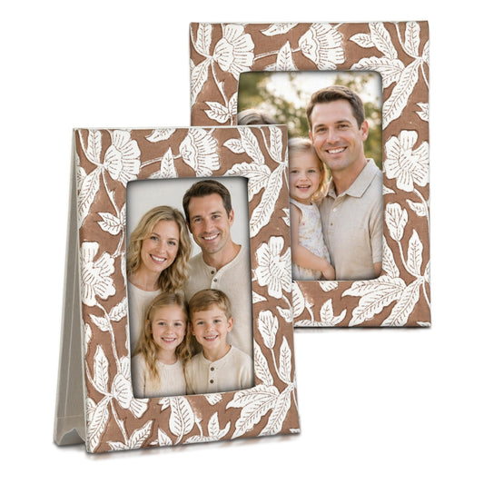 Hand Block Print Cotton Picture Frame - Oak Brown