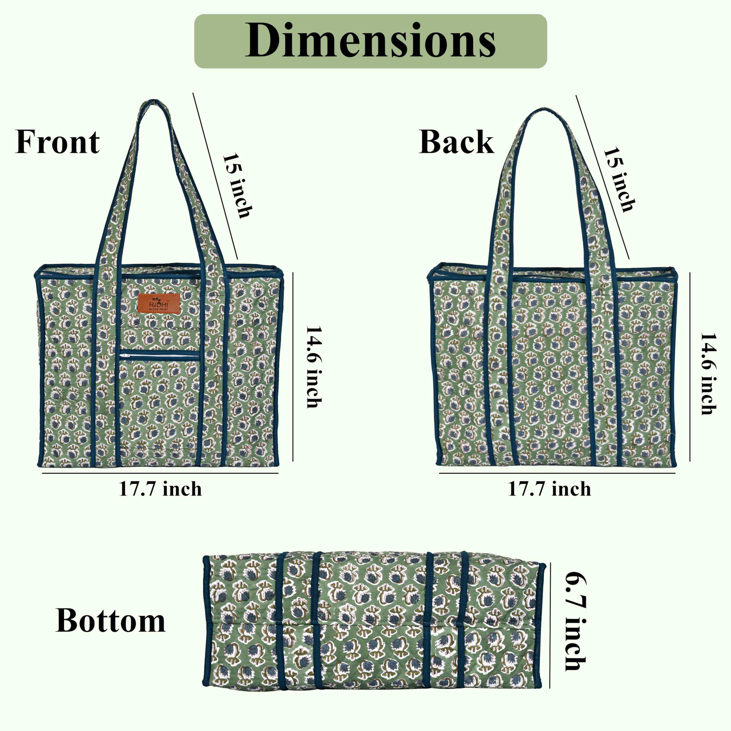 Hand Block Print Cotton Handbag - Basil Green