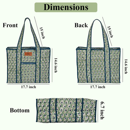 Hand Block Print Cotton Handbag - Basil Green