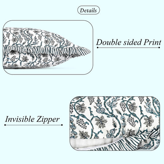 Hand Block Print Cotton Throw Pillow Cover - Baby Blue Eyes