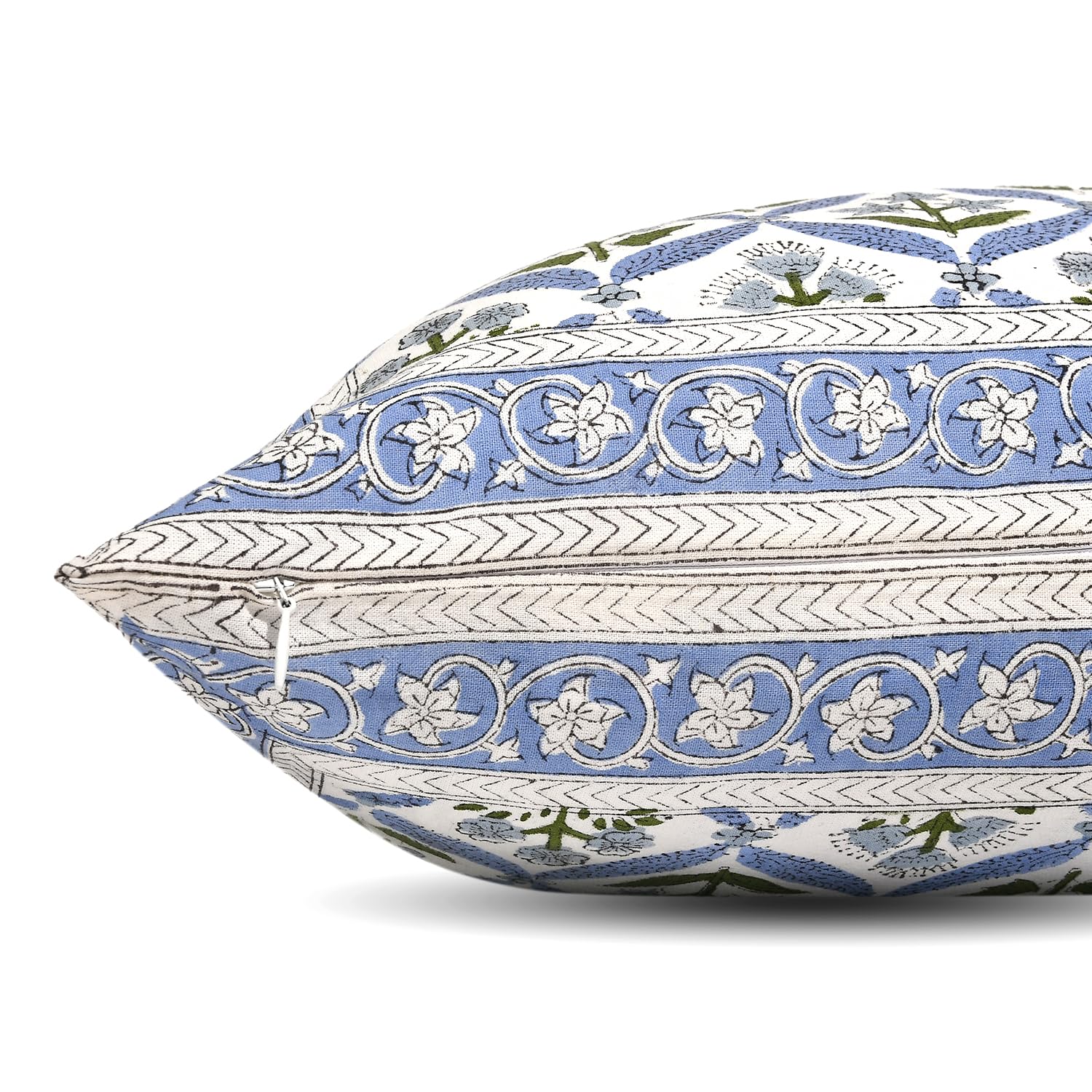 Hand Block Print Cotton Throw Pillow Cover - Light Steel Blue