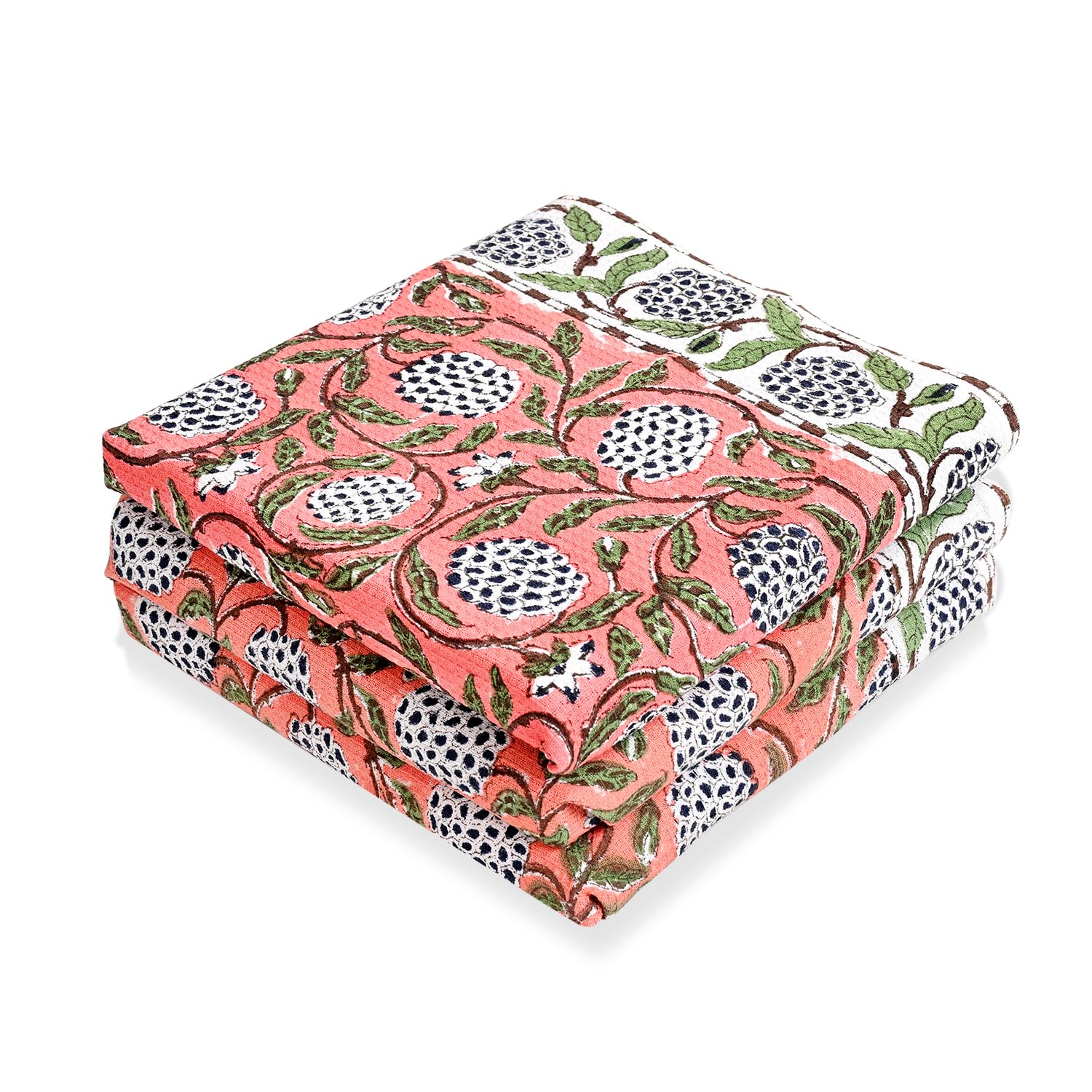 Ridhi dark salmon pink hand block print cotton kitchen towels