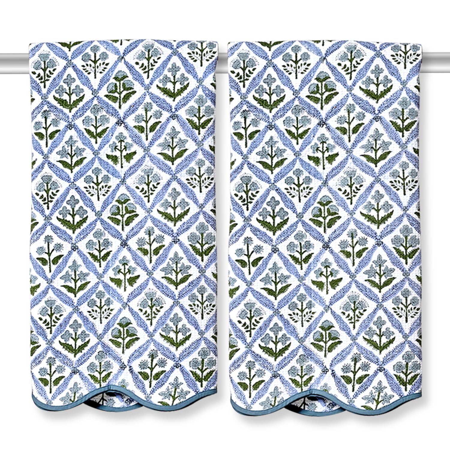 Hand Block Print Cotton Kitchen Towel - Light Steel Blue