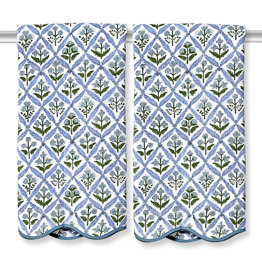 Hand Block Print Cotton Kitchen Towel - Light Steel Blue
