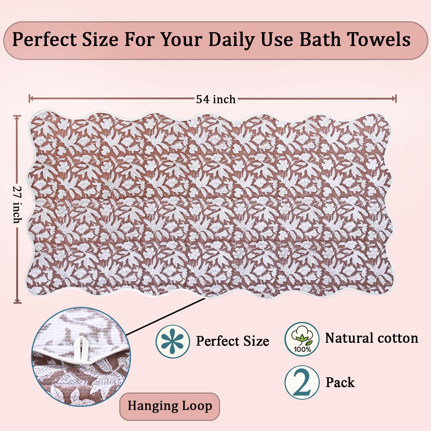 Hand Block Print Cotton Kitchen Towel - Oak Brown