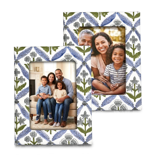 Hand Block Print Cotton Picture Frame - Light Steel Blue