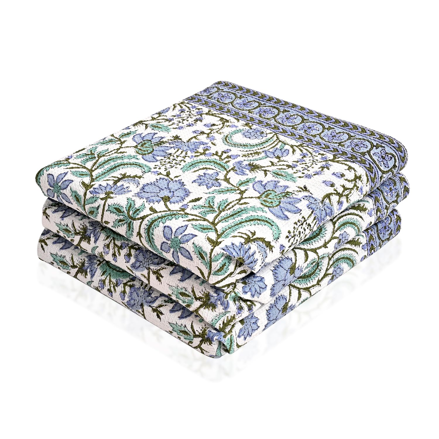Hand Block Print Cotton Kitchen Towel - Columbia Blue