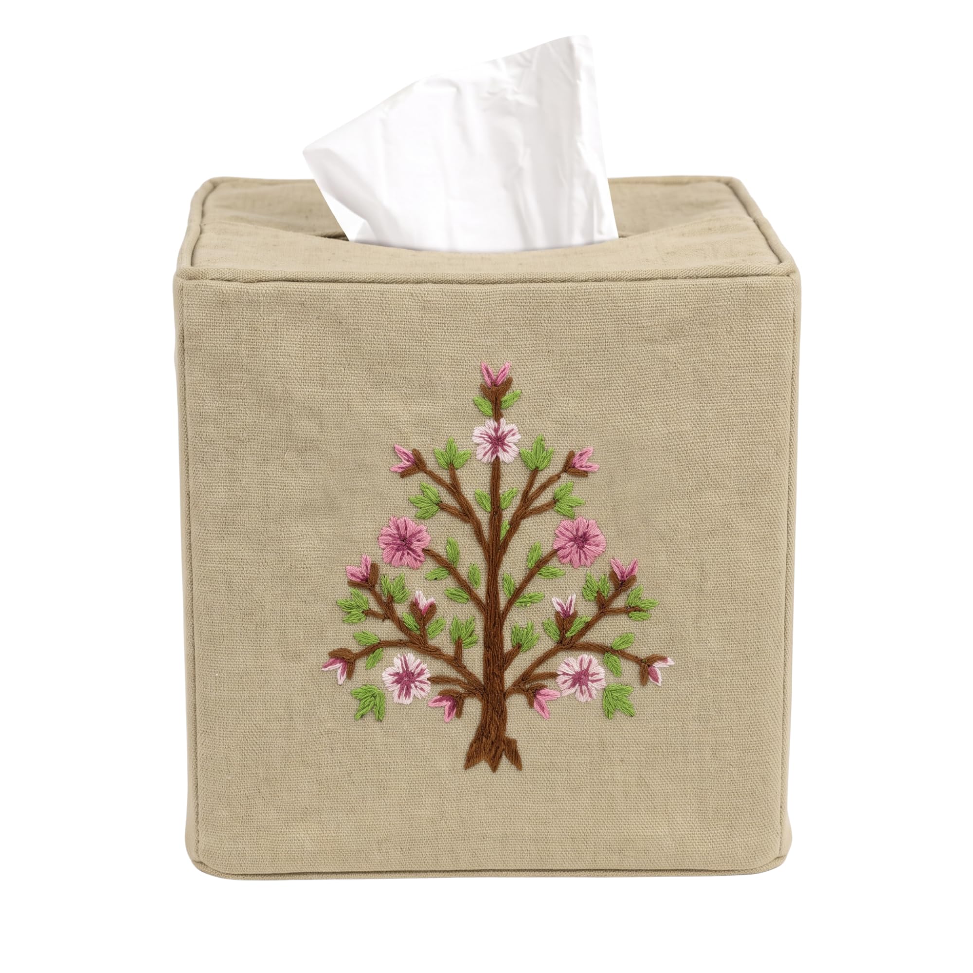 Ridhi embroidered beige floral cotton tissue box cover