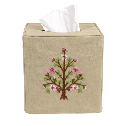 Ridhi embroidered beige floral cotton tissue box cover