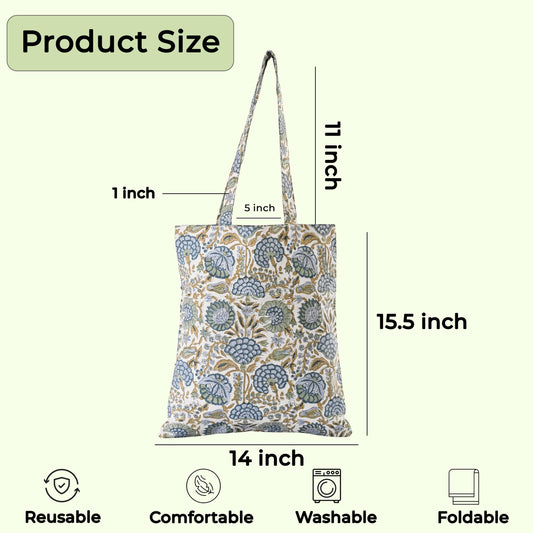 Hand Block Print Cotton Tote Bag - Asparagus Green