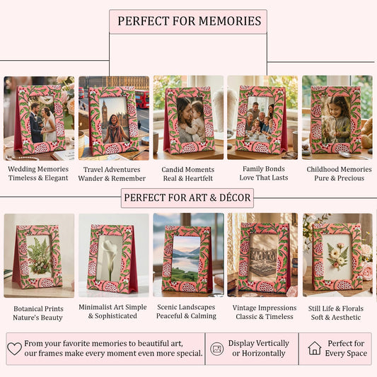Hand Block Print Cotton Picture Frame - Strawberry Pink