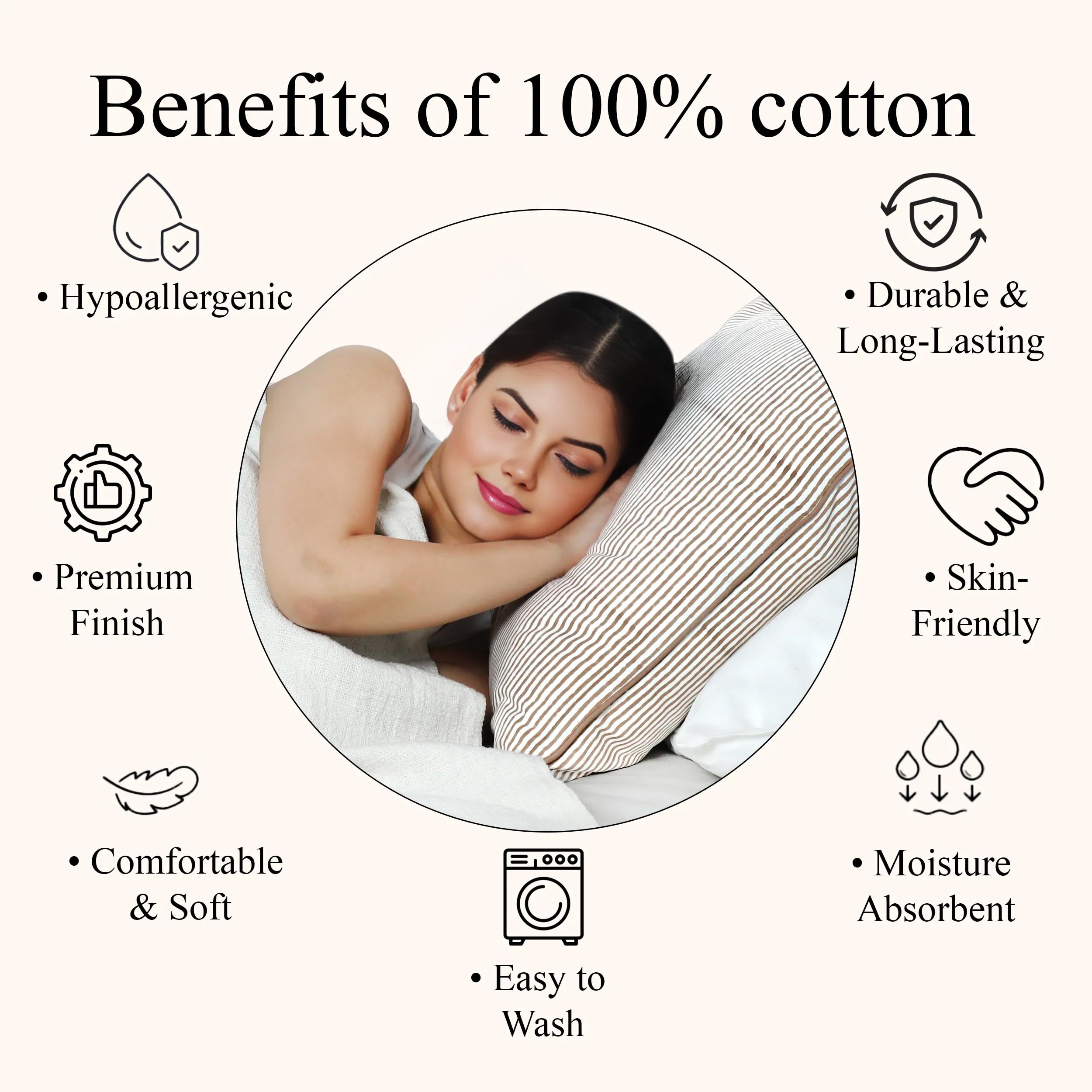 Hand Block Print Cotton Throw Pillow Cover - Oatmeal Brown Stripe