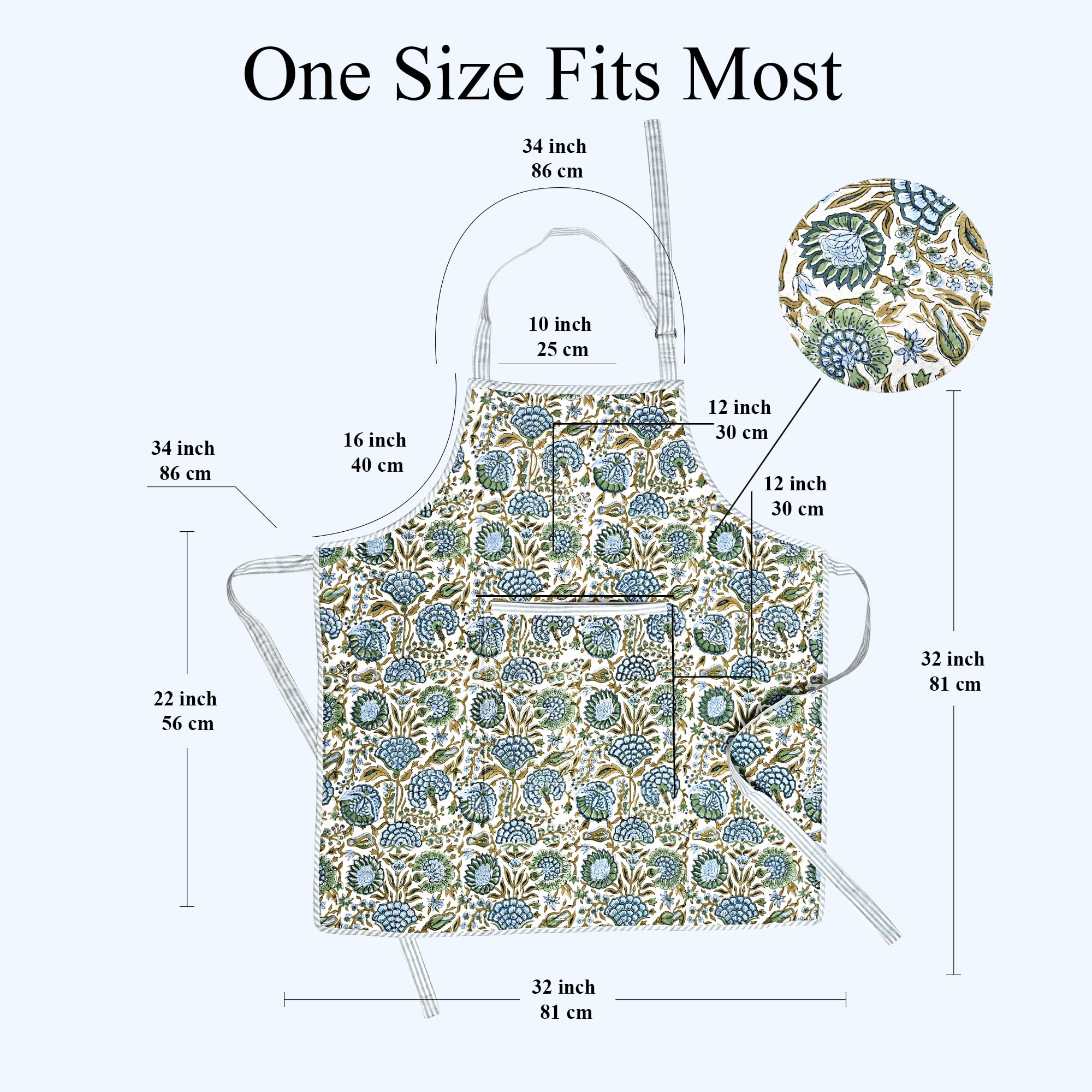 Hand Block Print Cotton Kitchen Apron - Asparagus Green