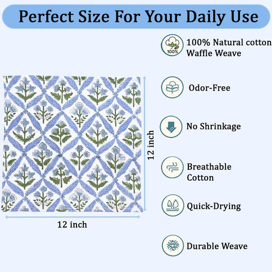 Hand Block Print Cotton Kitchen Towel - Light Steel Blue
